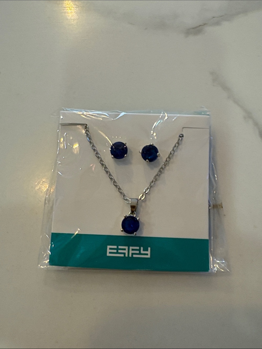 Effy Silver-Tone Necklace and Stud Earrings with Blue Stones